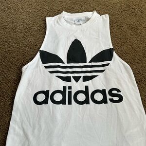 adidas White Tee with Black Trefoil Tag